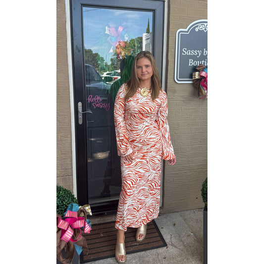 Willa Zebra Print Maxi Dress, Orange/Ivory