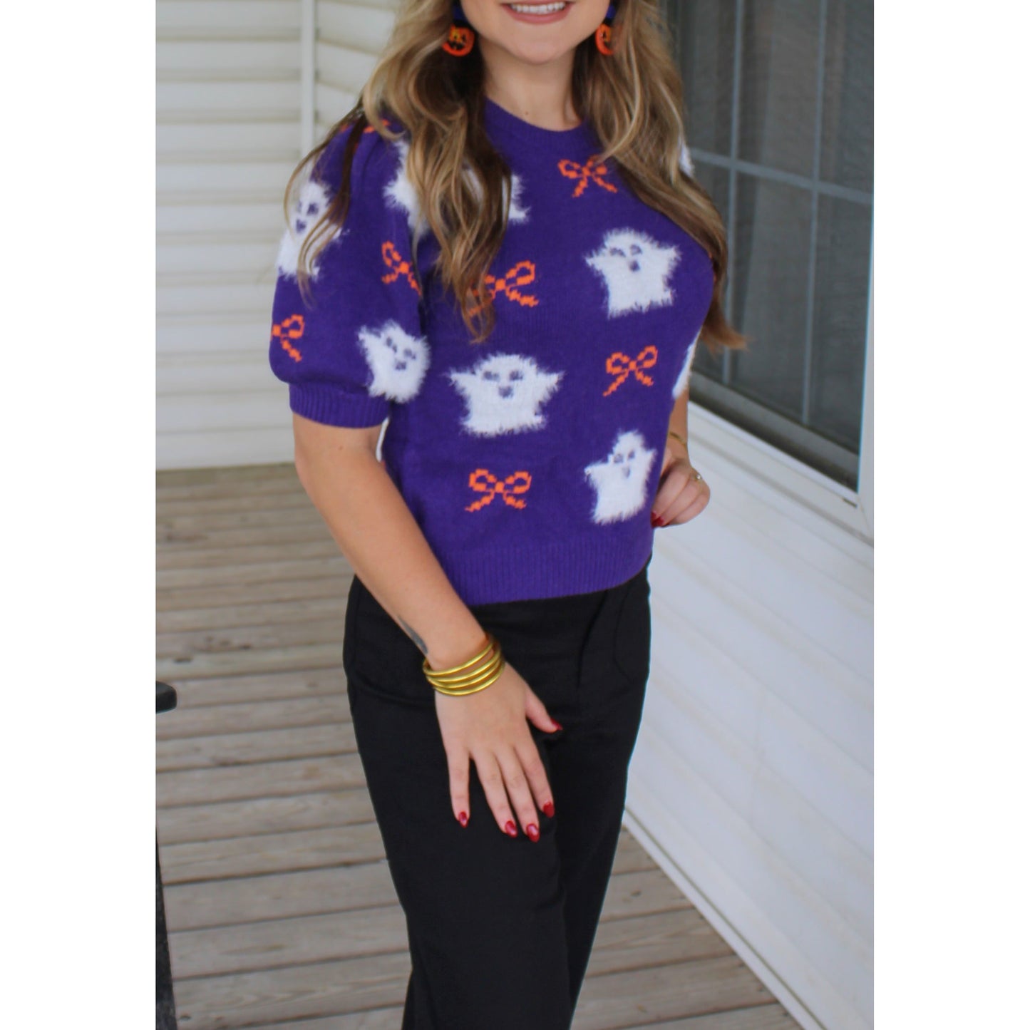 Ghost & Bows Spooky Top, Purple Multi