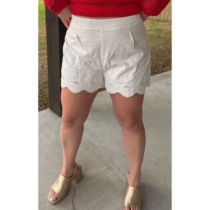 Eyelet Detail Shorts, White