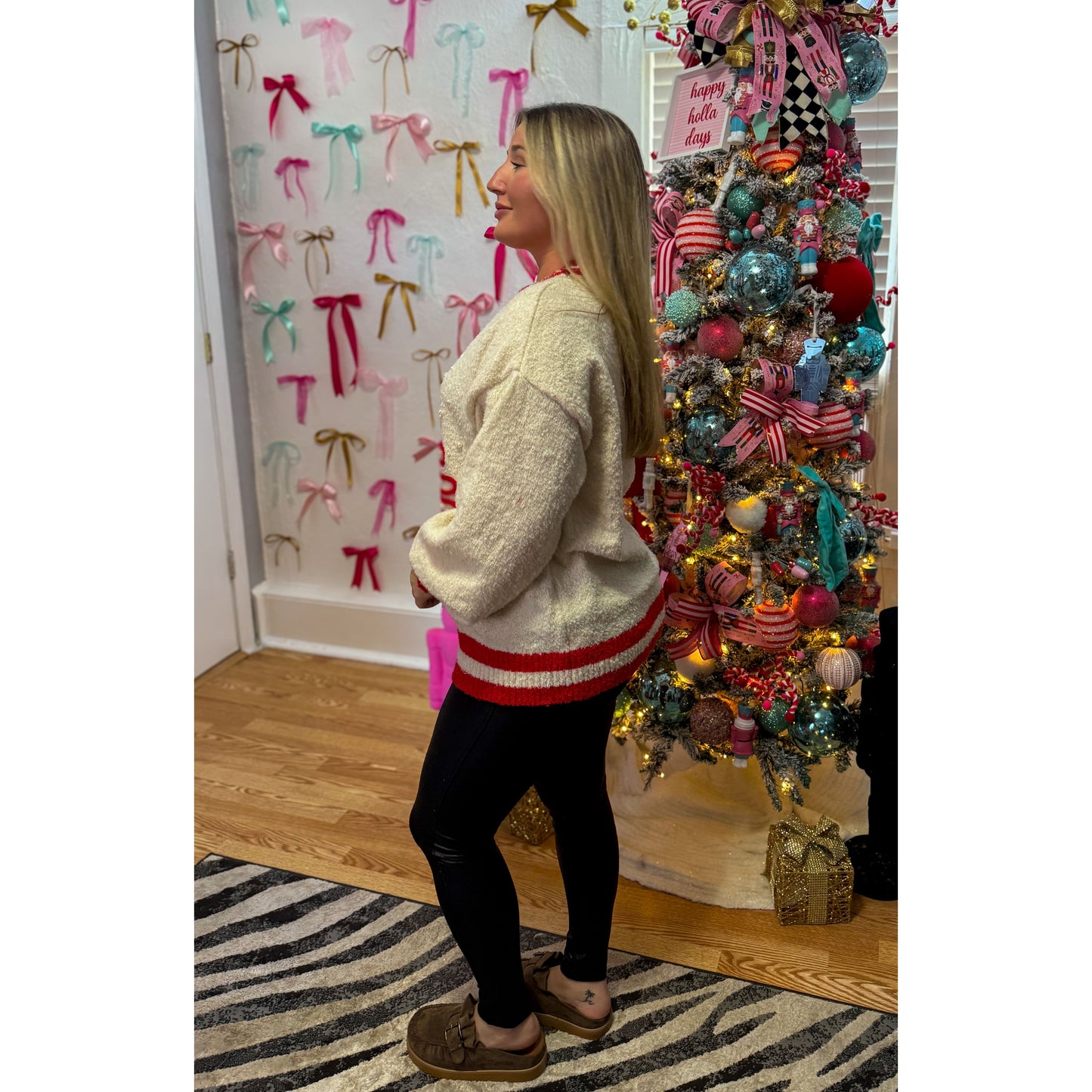 Tree w/ Pearl Sweater, Red/Ecru