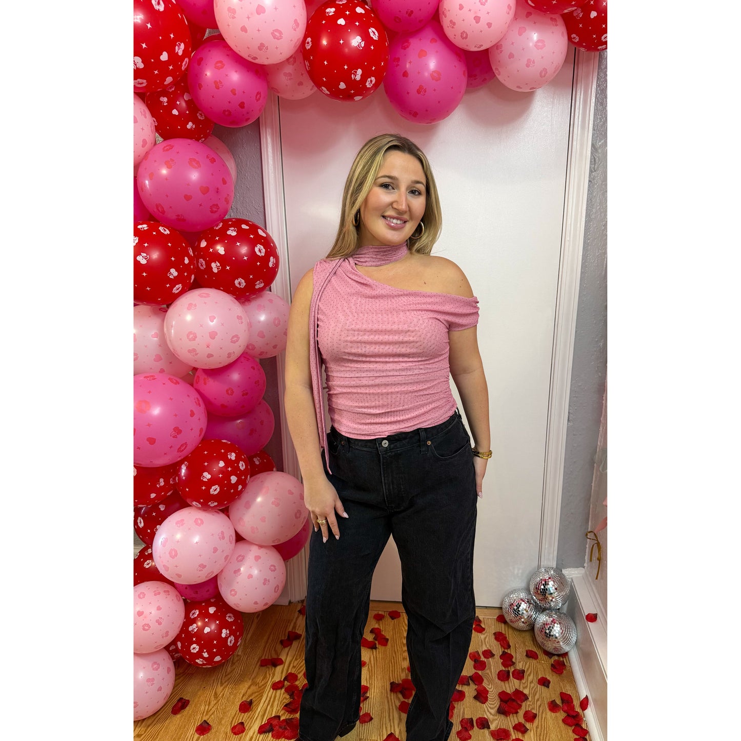 Esme Scarf Detail Top, Light Pink/Pink