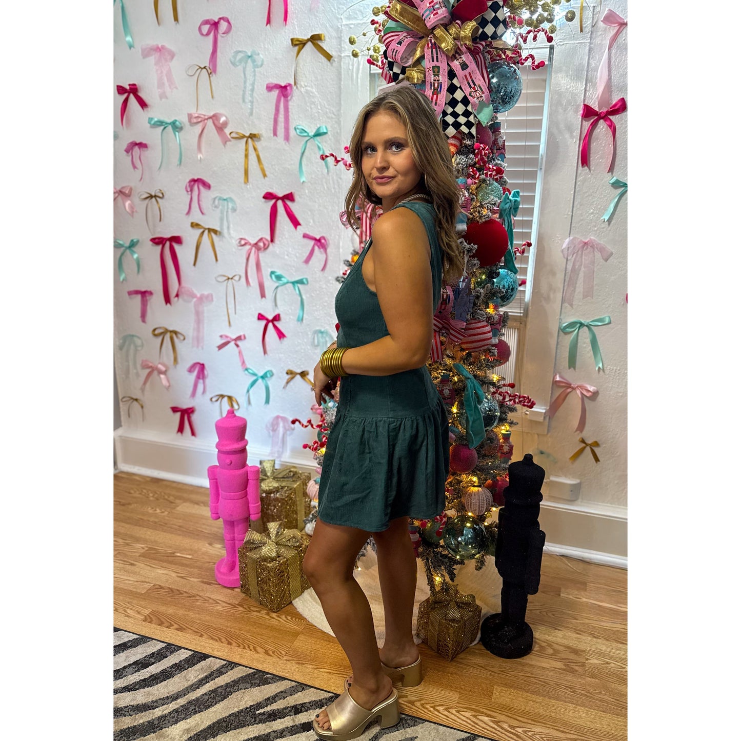 Romy Denim Mini Dress, Hunter Green