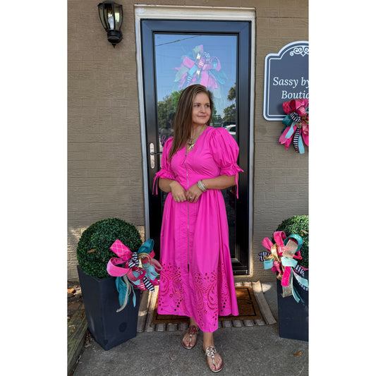 Barbie Girl Detail Dress, Hot Pink