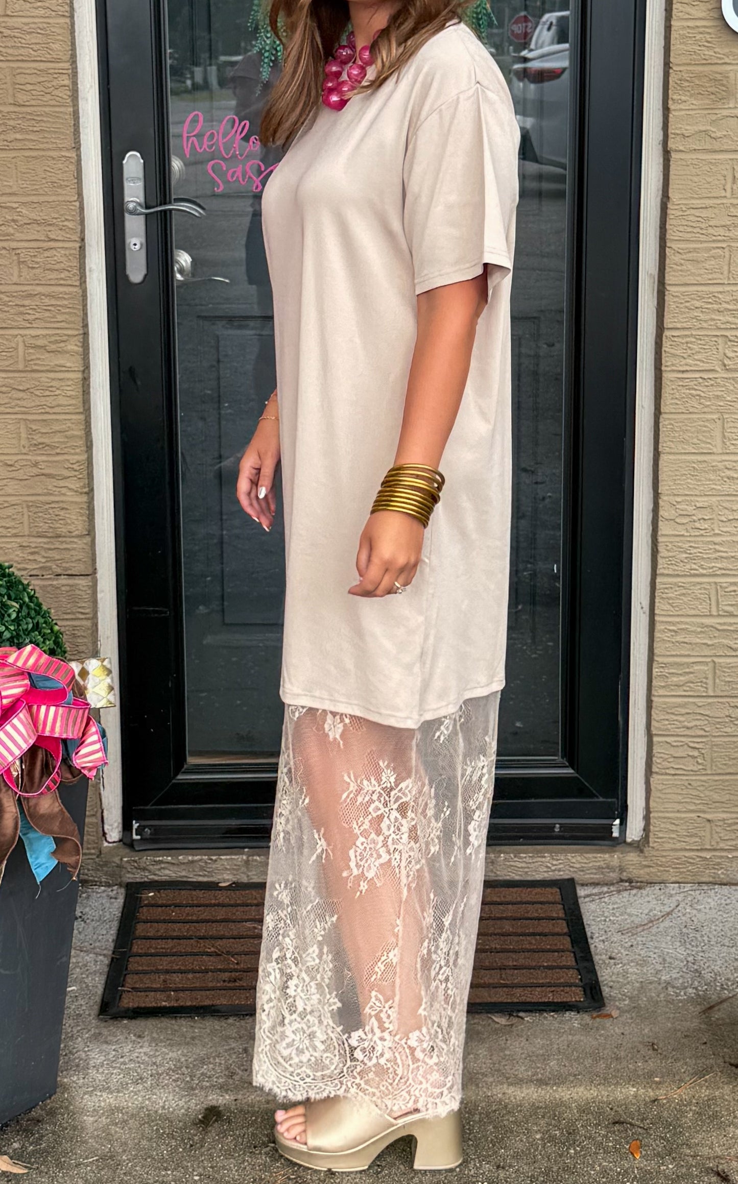 Blake T-Shirt Lace Maxi Dress, Taupe