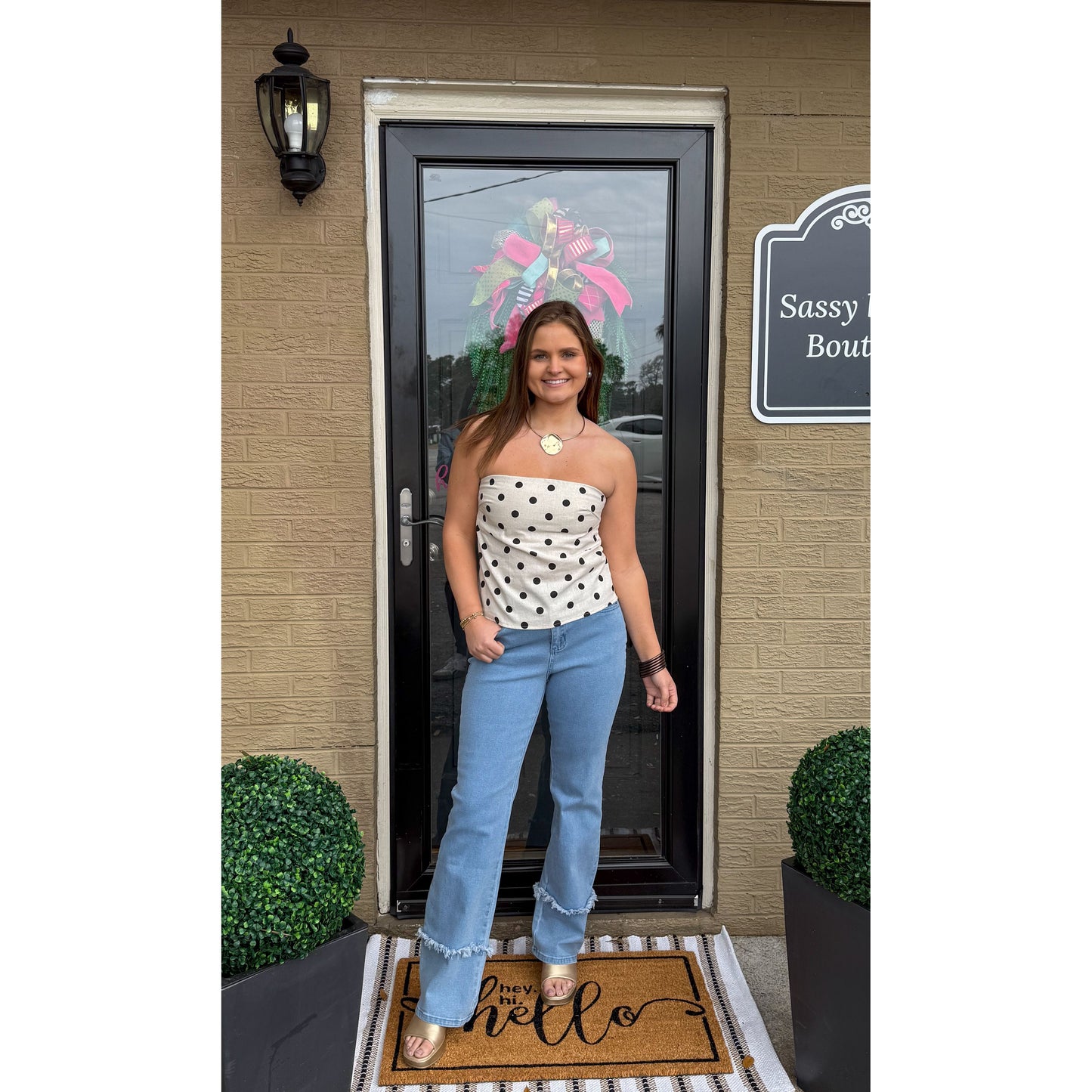 Alex Polka Dot Top, Cream/Black