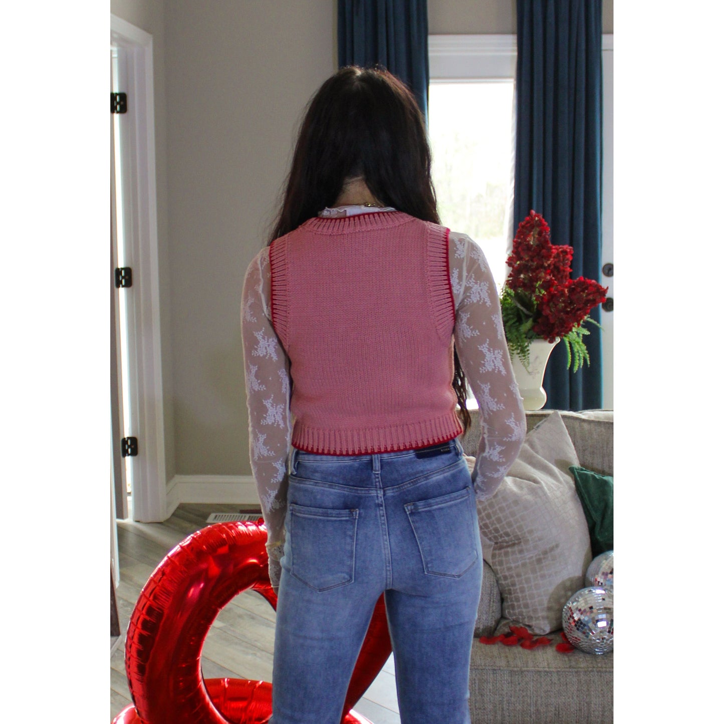 Paris Sleeveless Sweater Top, Blush/Red