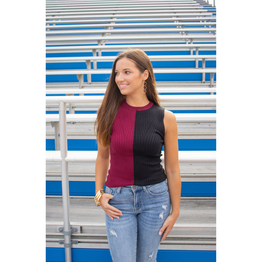 Garnet/Black Sweater Knit Top