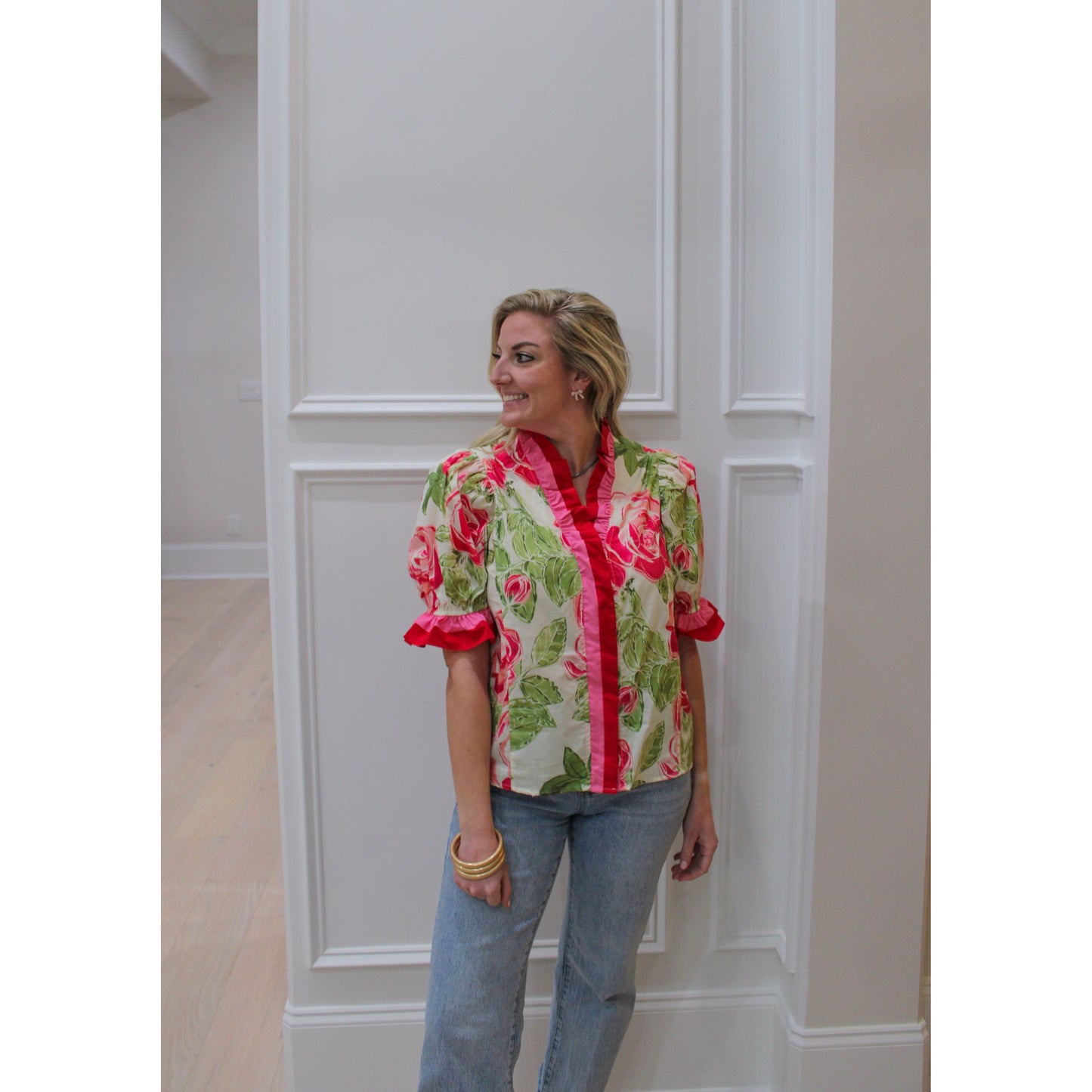 Lucy Floral Blouse, Pink/Green