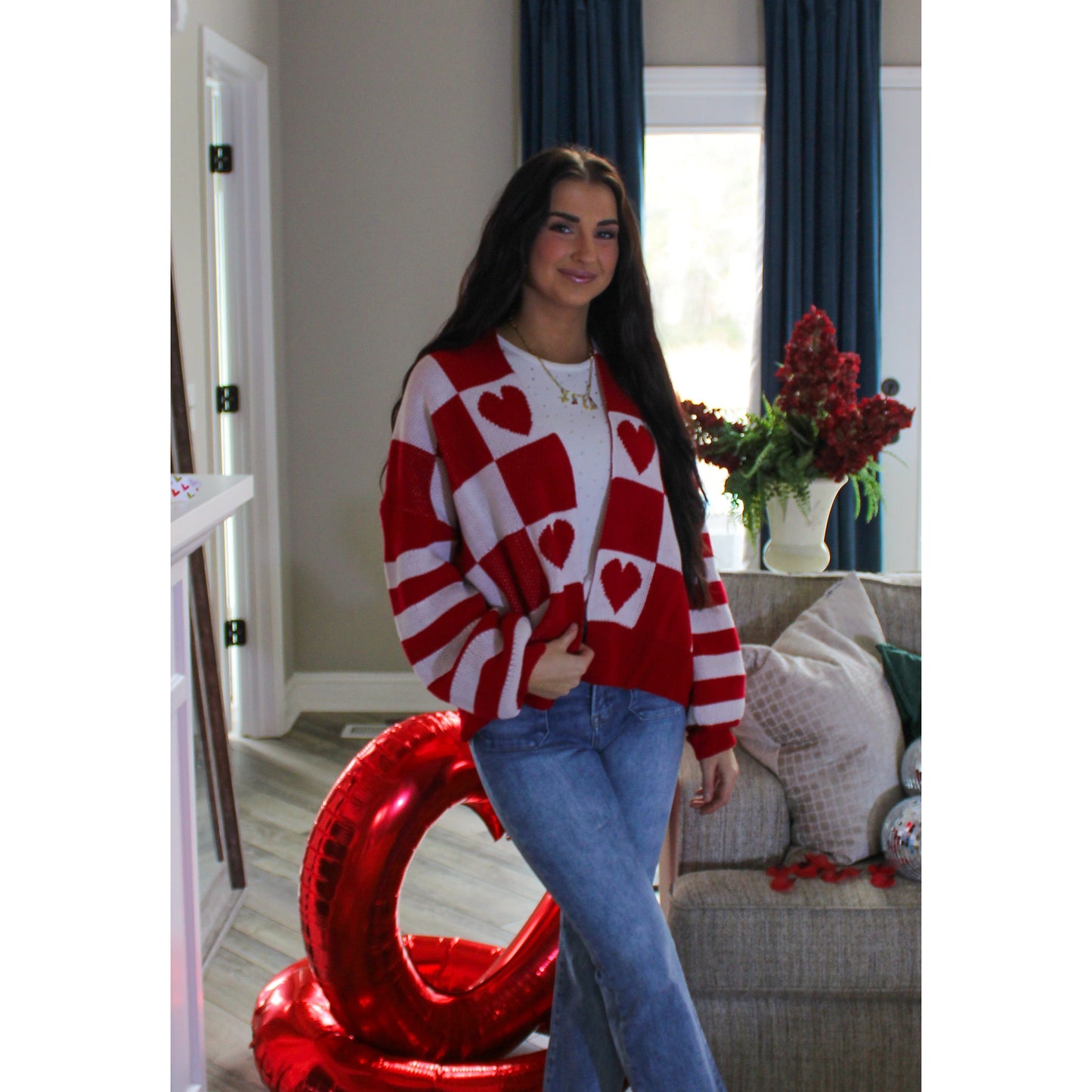 Queen of Hearts Cardigan, Red/White