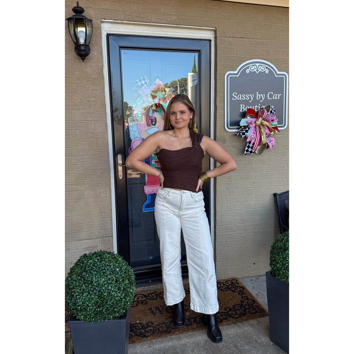 One Shoulder Top, Chocolate Brown