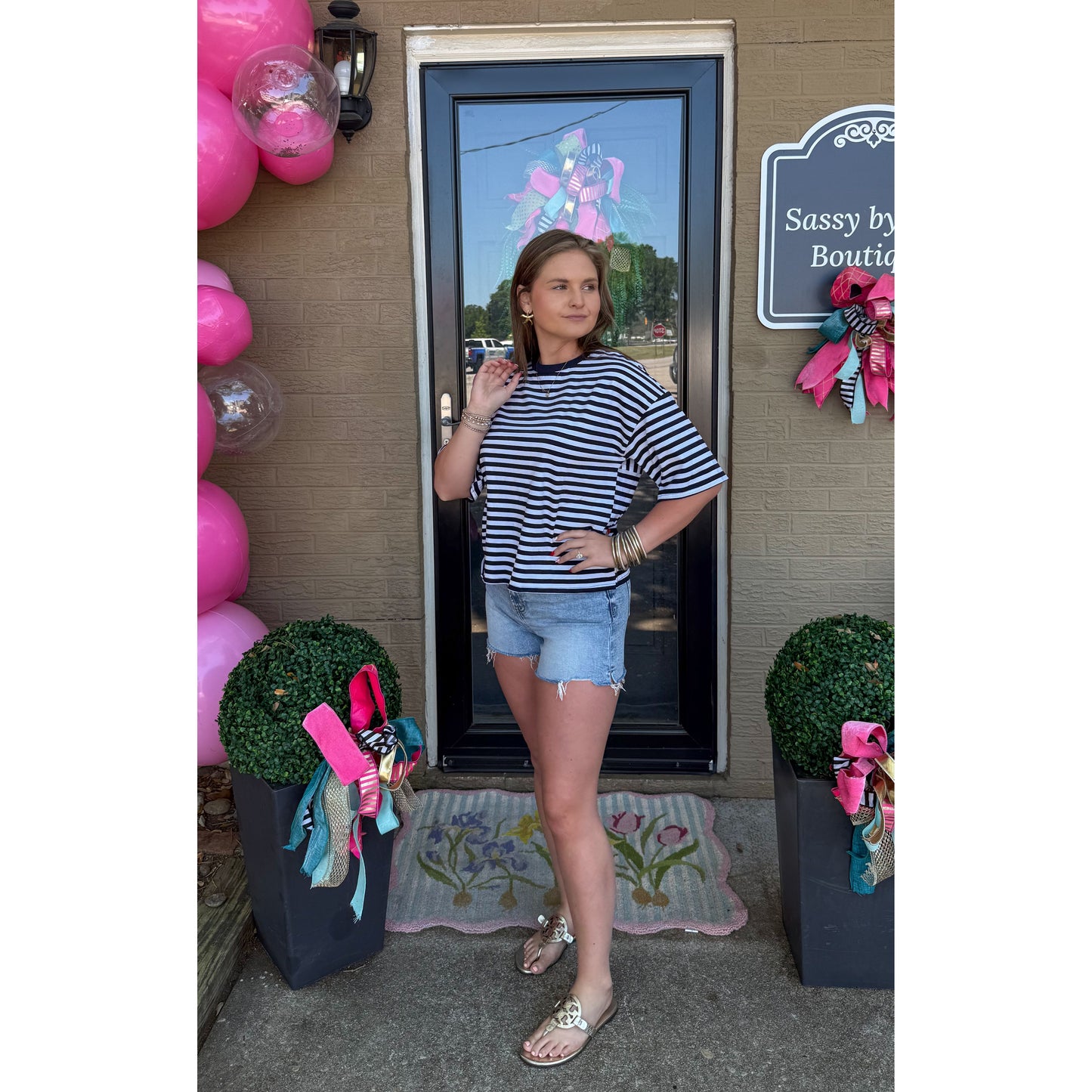 Navy/White Stripe Top