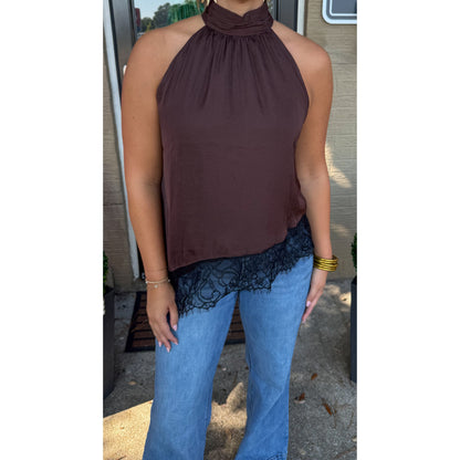 Lainey Lace Halter Top, Brown/Black