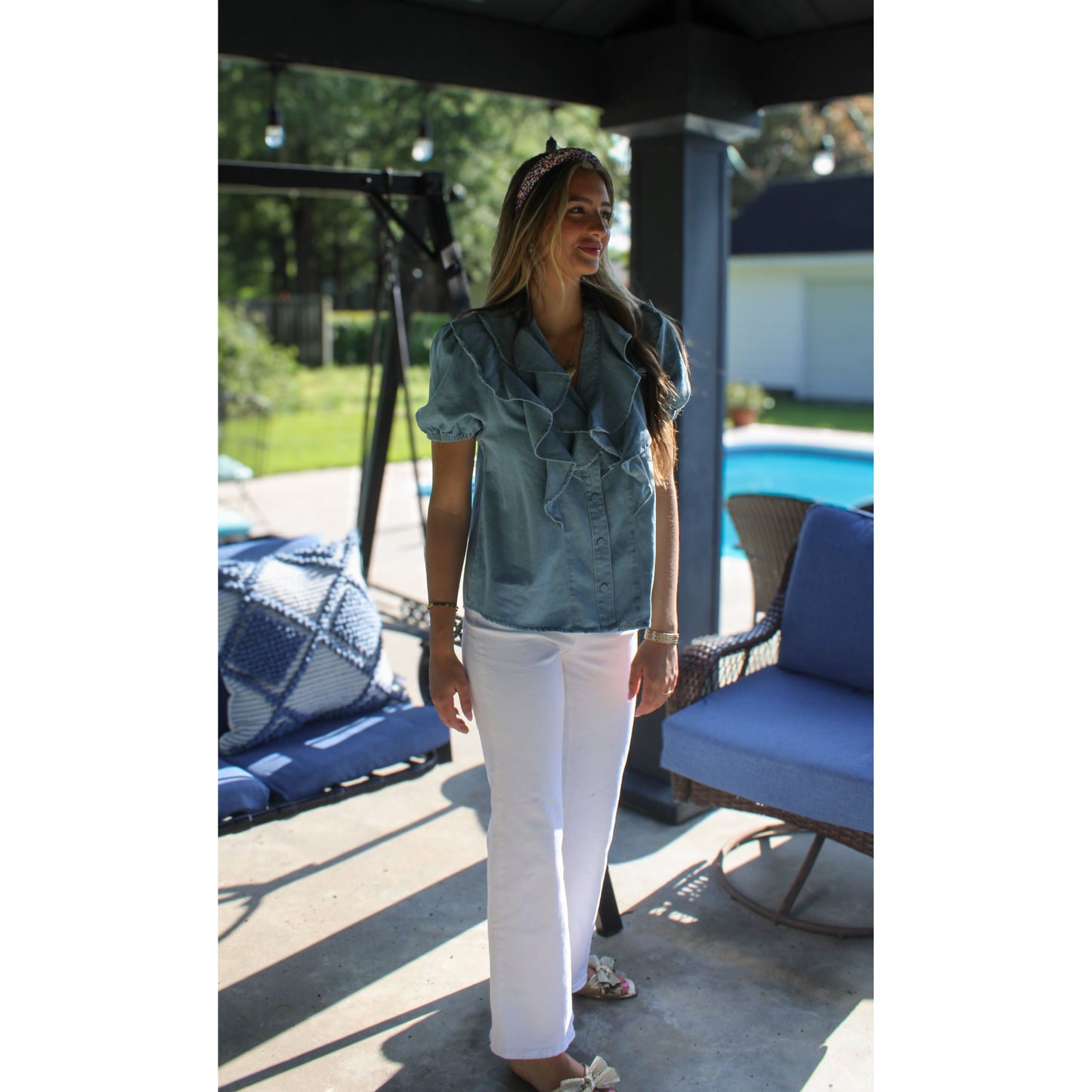 Frankie Denim Blouse, Light Wash Denim