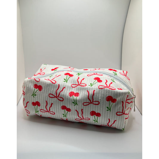 Cherry/Bow Makeup Bag, Red/White