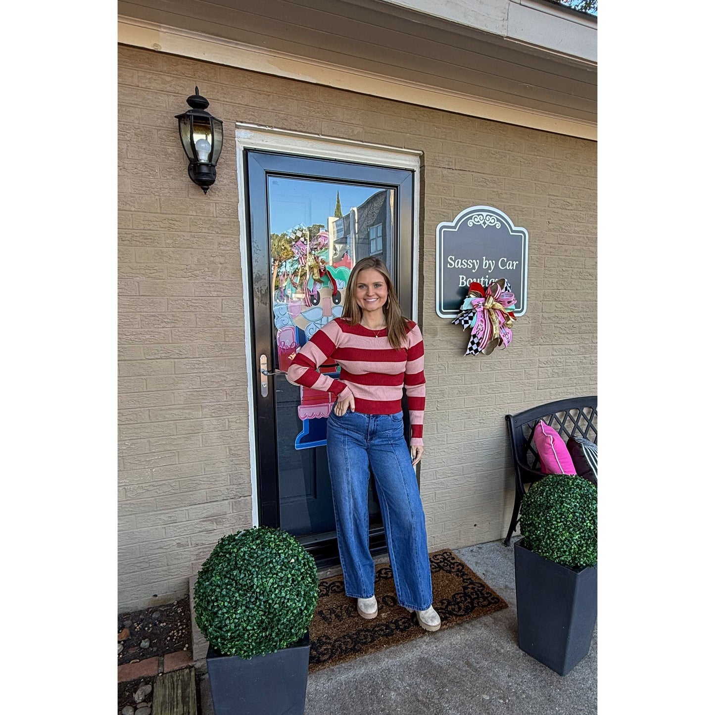 Adalyn Stripe Top, Pink/Red