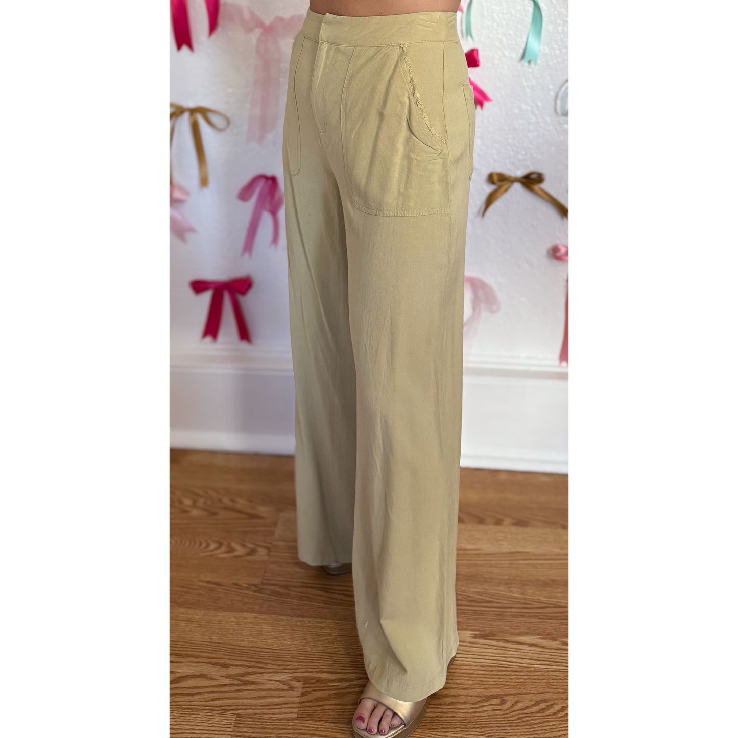Emerson Wide Leg Pants, Light Olive