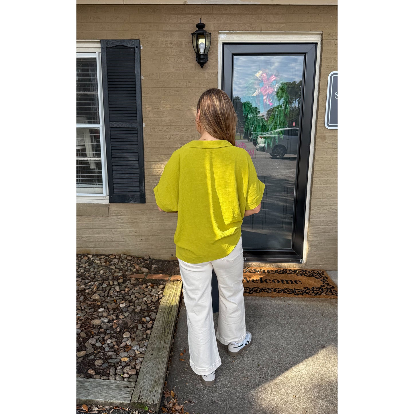Julianna V-Neck/Collar Top, Chartreuse