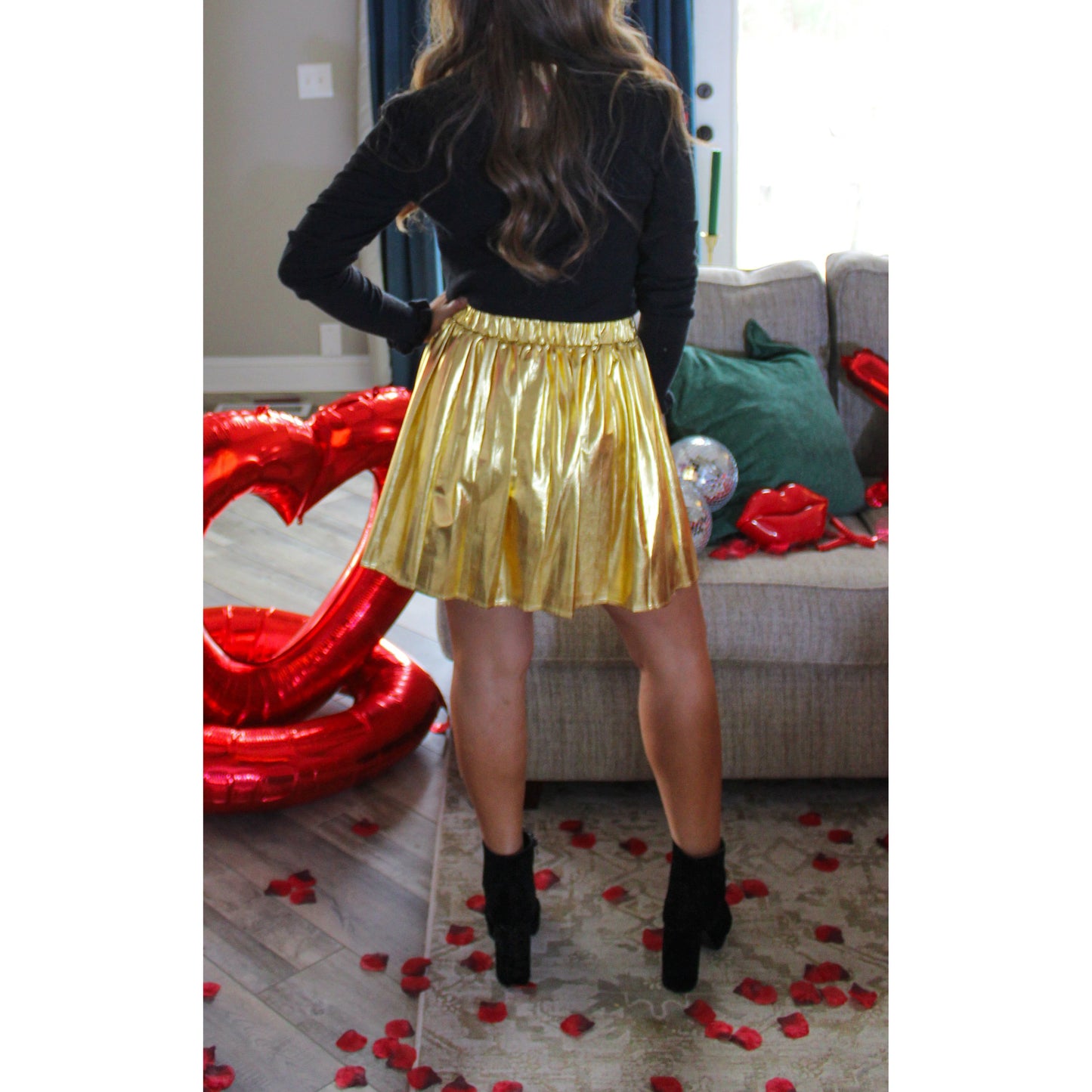 Juliet Metallic Mini Skirt, Gold