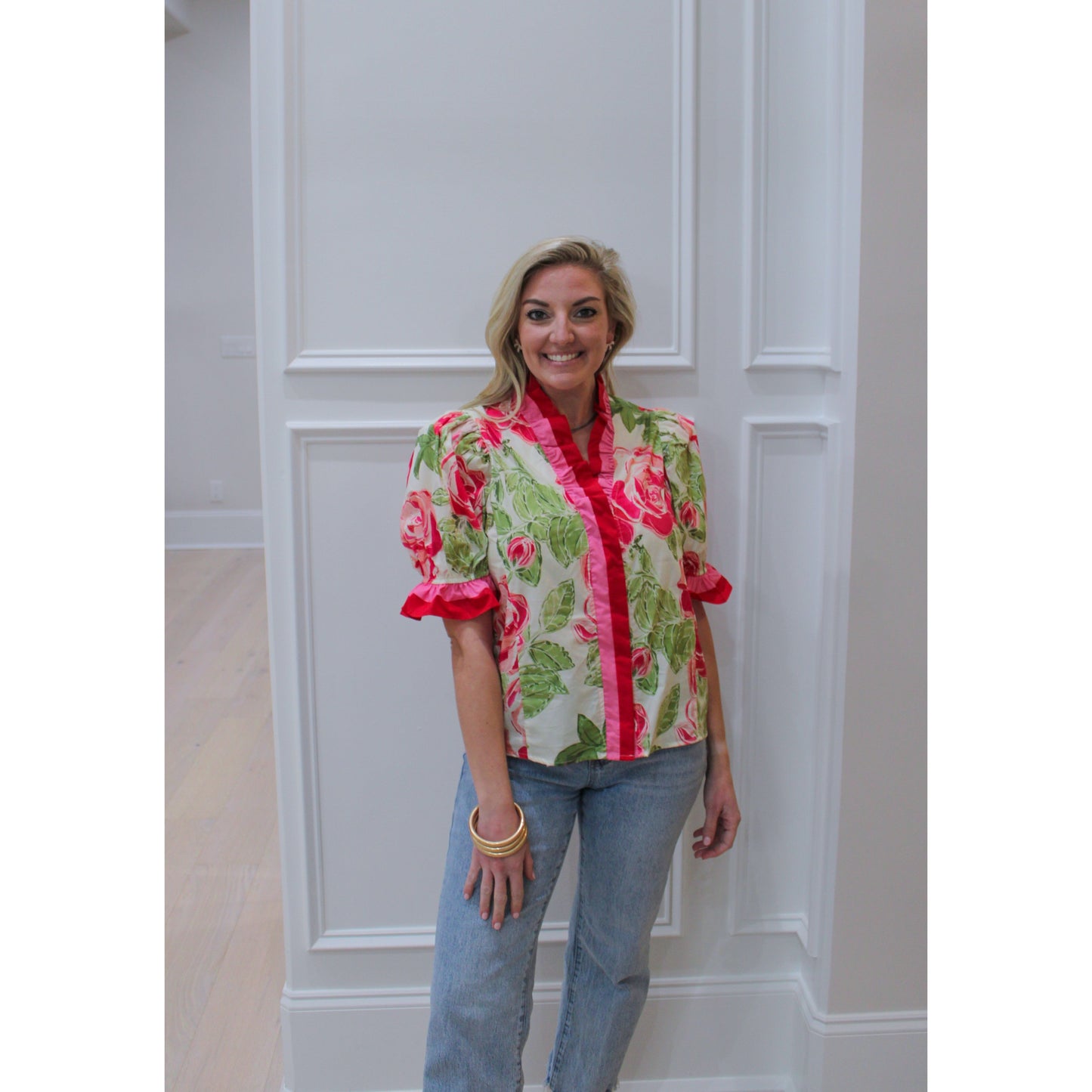 Lucy Floral Blouse, Pink/Green