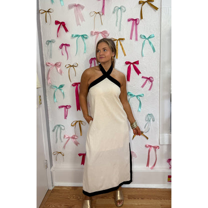 Cream/Black Linen Maxi Dress