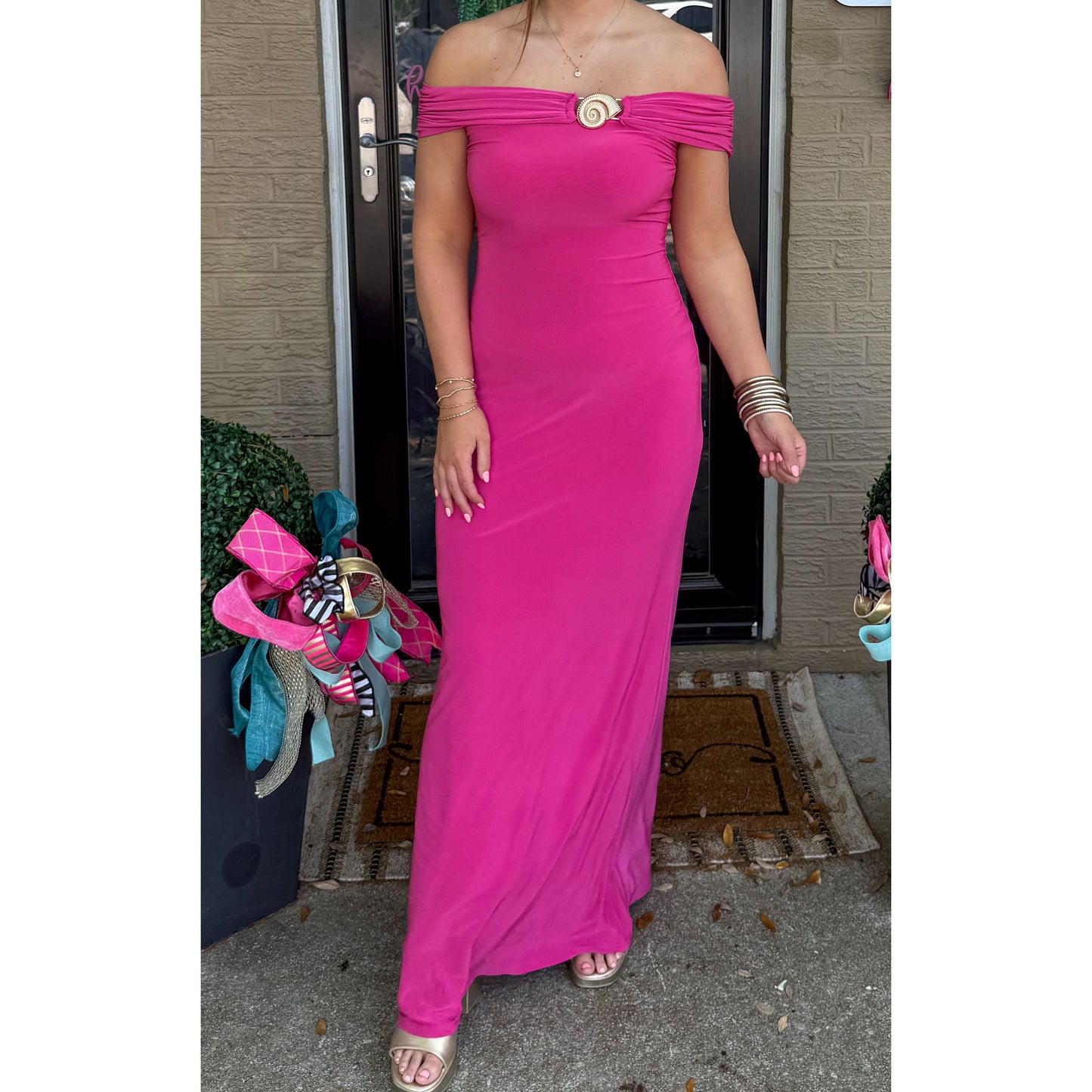 OTS Seashell Maxi Dress, Fuchsia