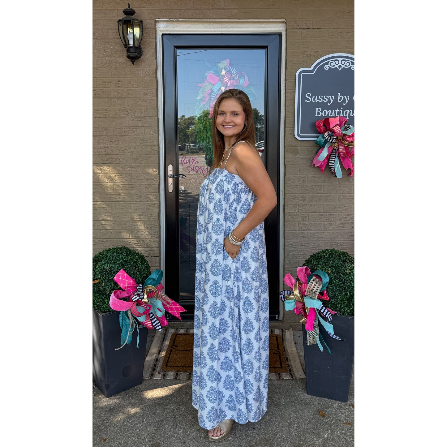 Paisley Maxi Dress, Blue/White