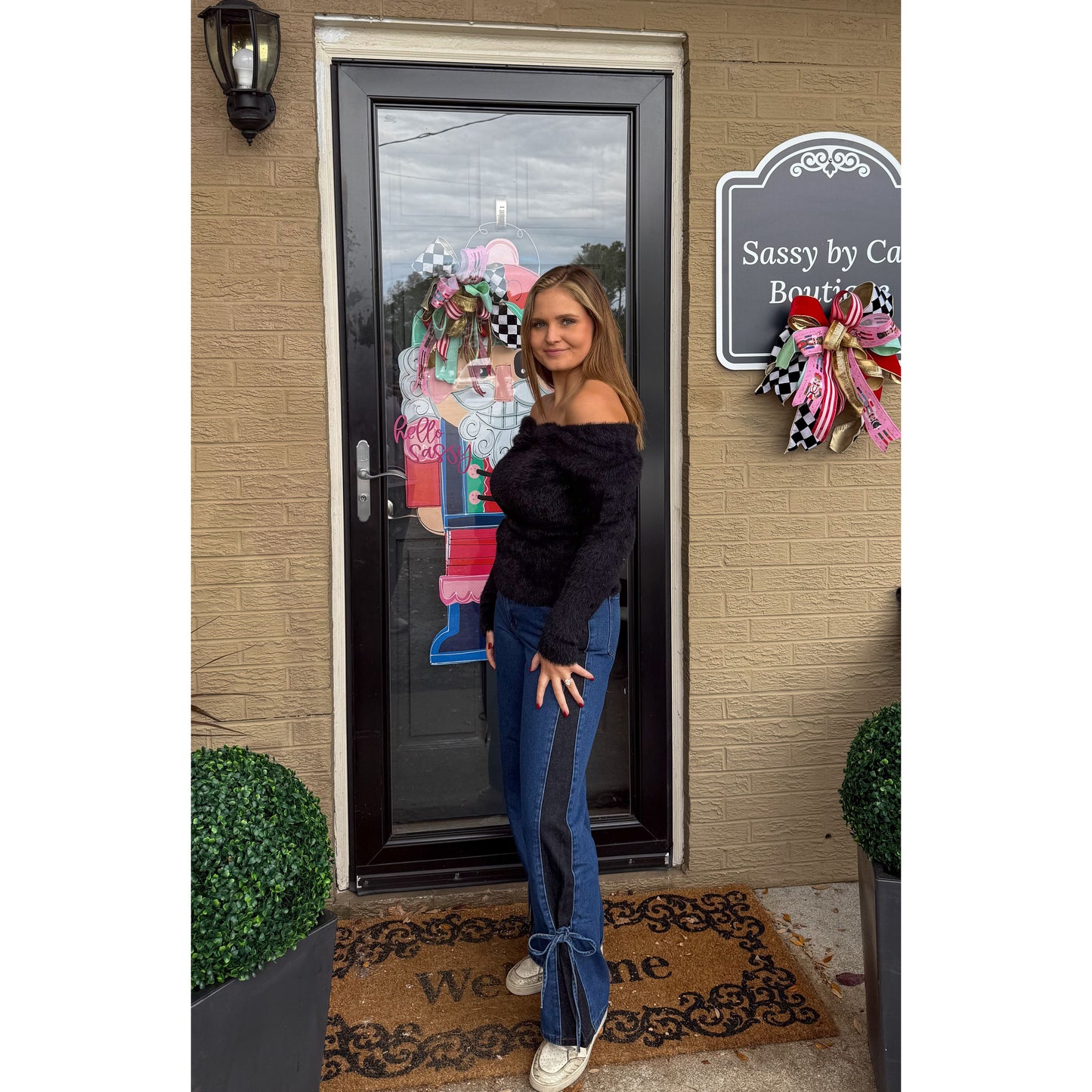 OTS Fuzzy Knit Sweater, Black