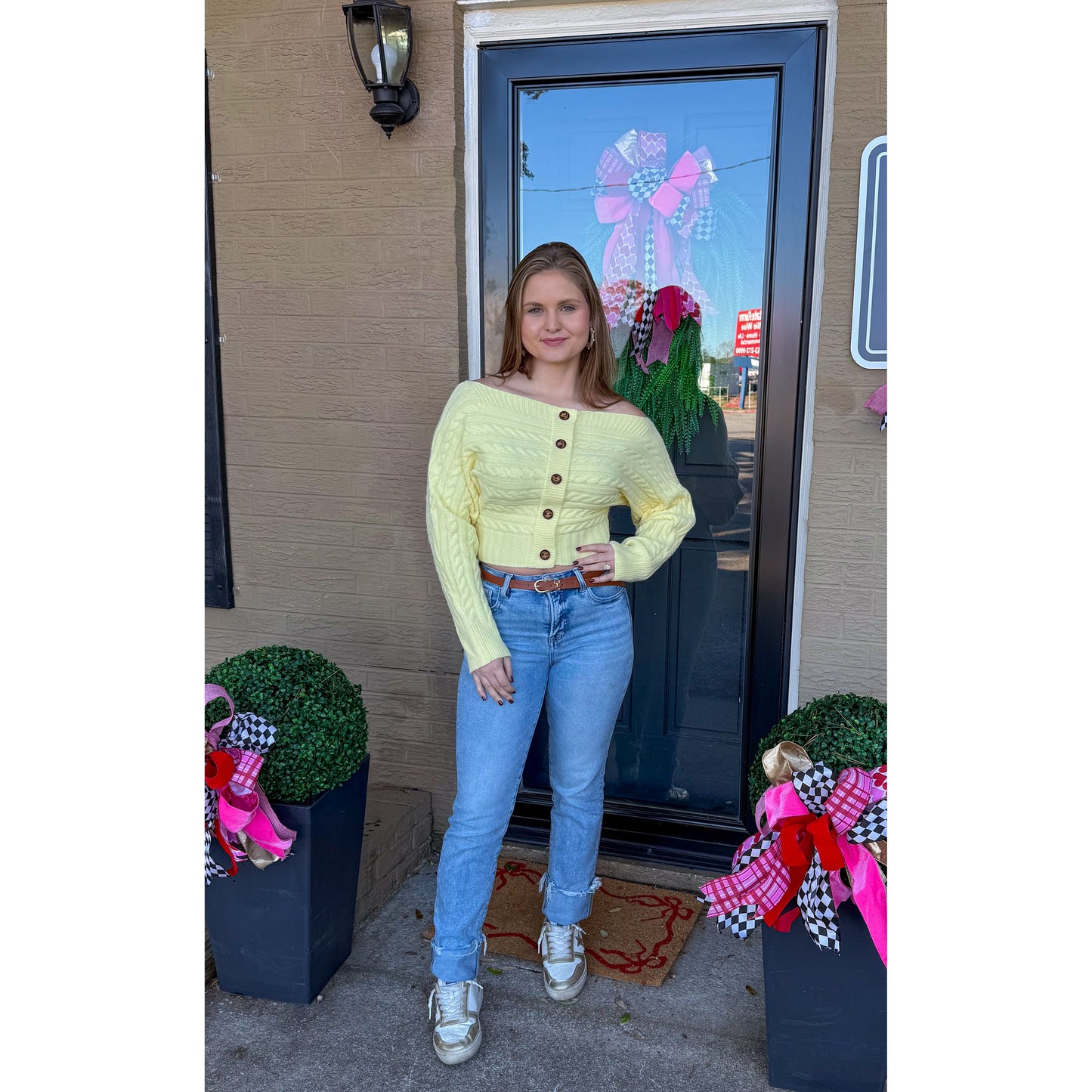 Button OTS Butter Yellow Sweater