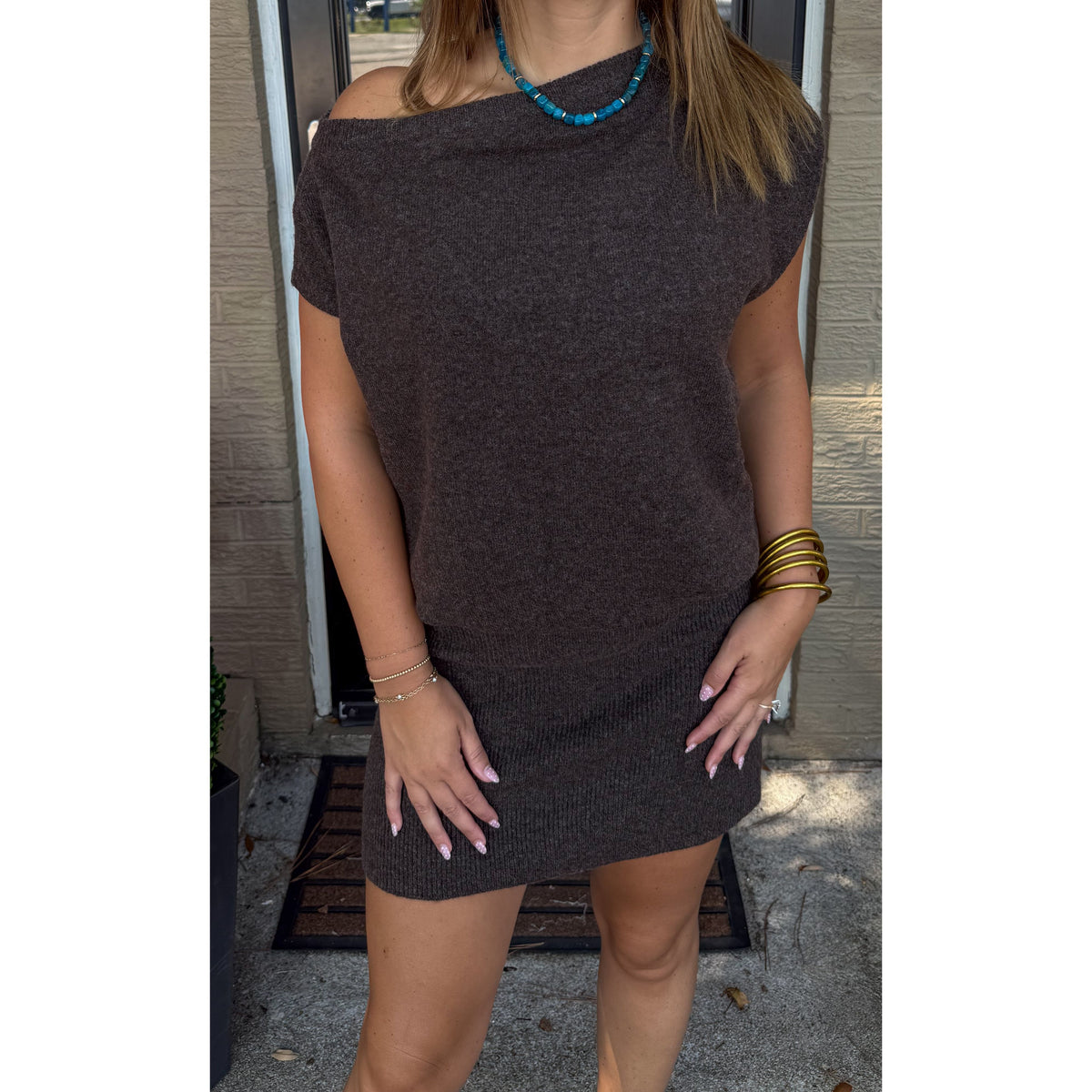 Eliza Knit Mini Dress, Brown