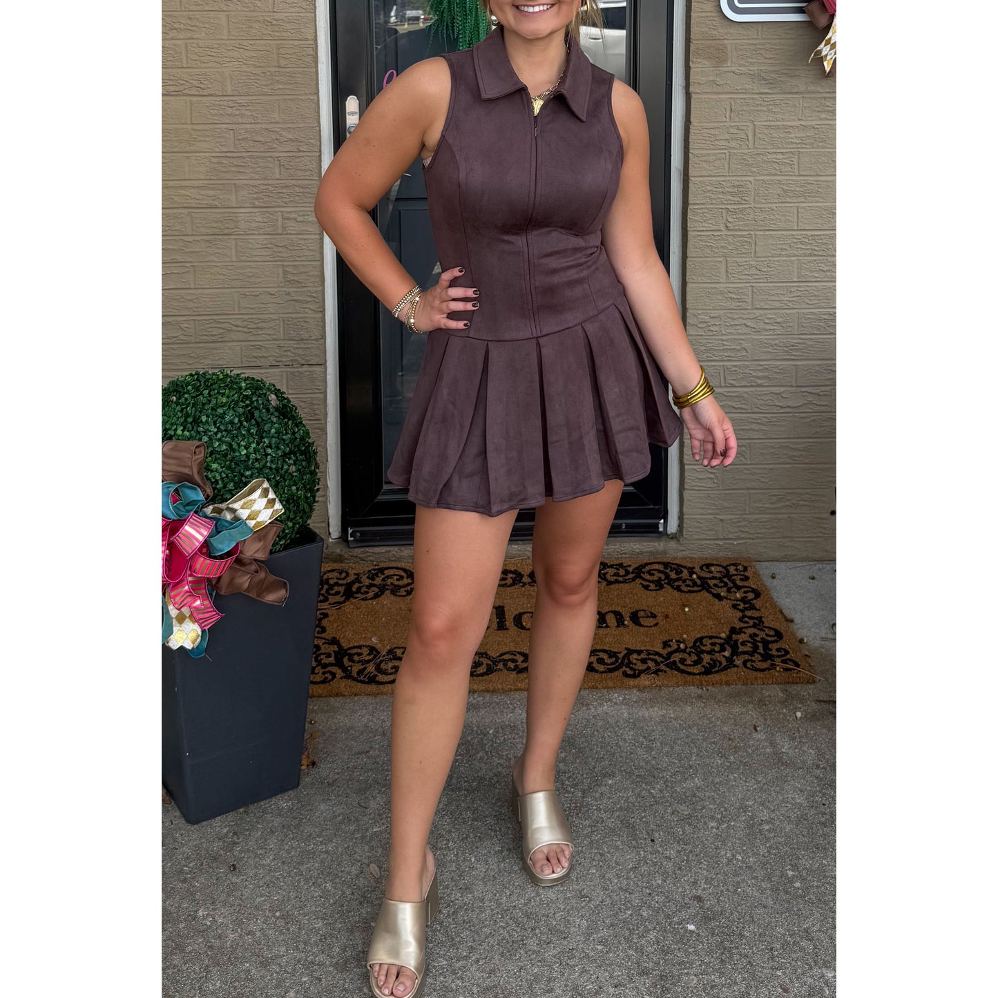 Annie Suede Mini Dress, Chocolate