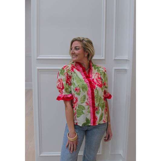 Lucy Floral Blouse, Pink/Green