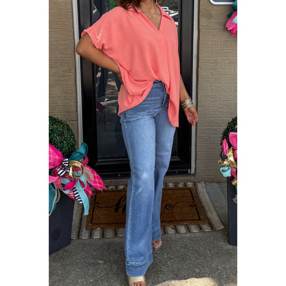 Hannah V-Neck Top, Coral
