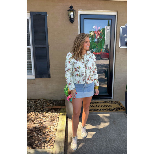 Floral Quilted Jacket, Ivory Multi