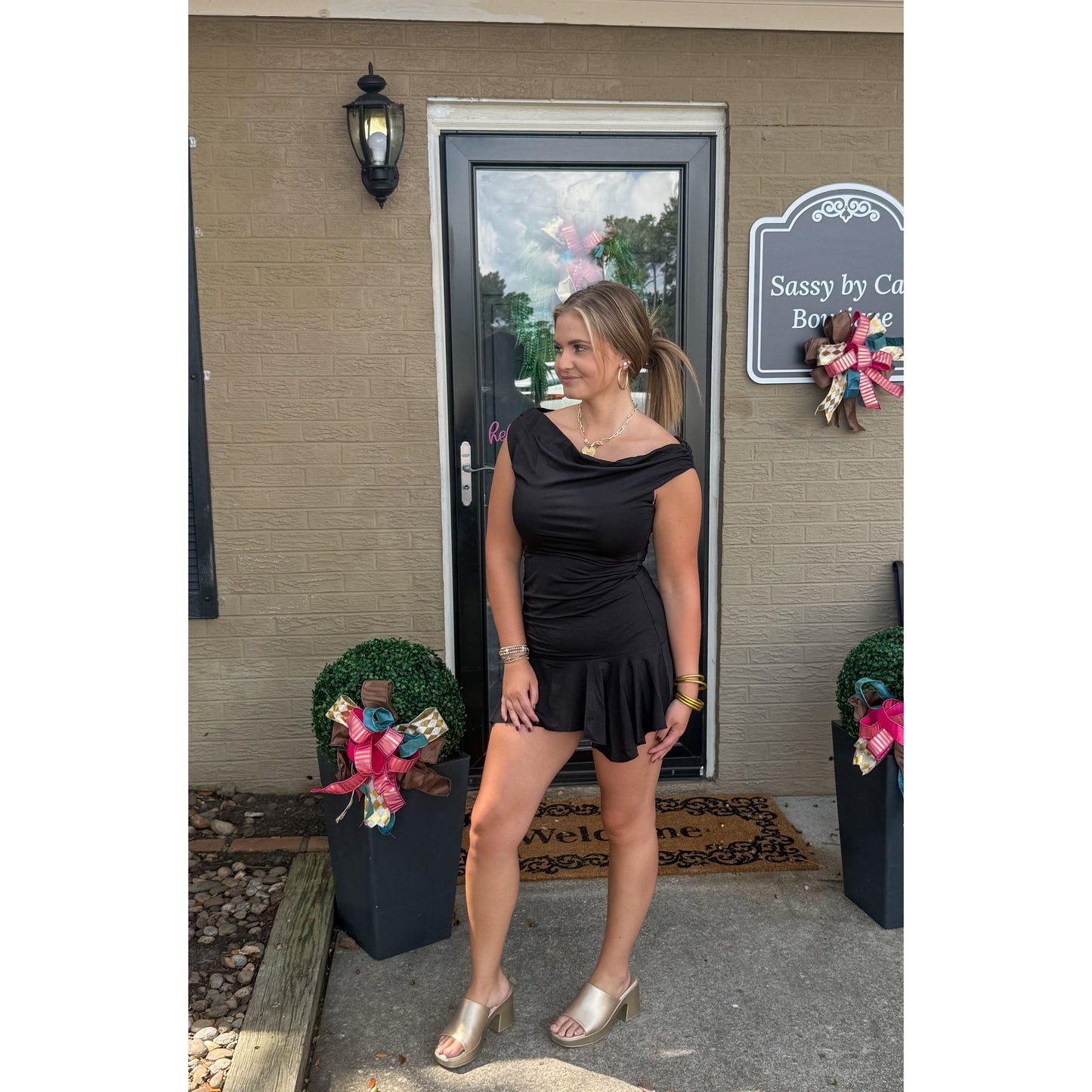 Asymmetrical Mini Dress, Black