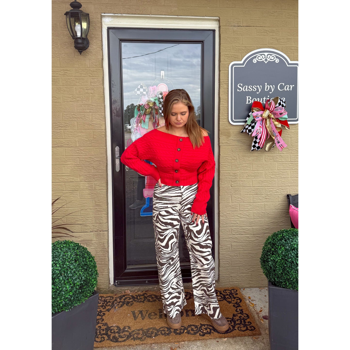 Button OTS Red Sweater