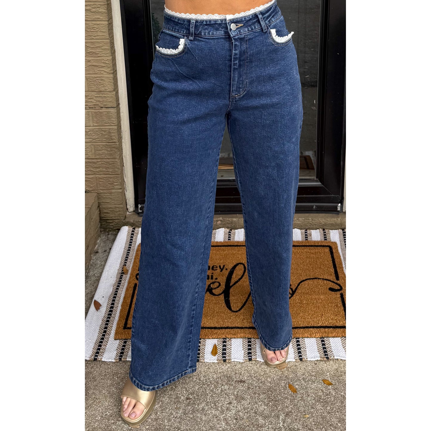 Trim Detail Wide Leg Jeans