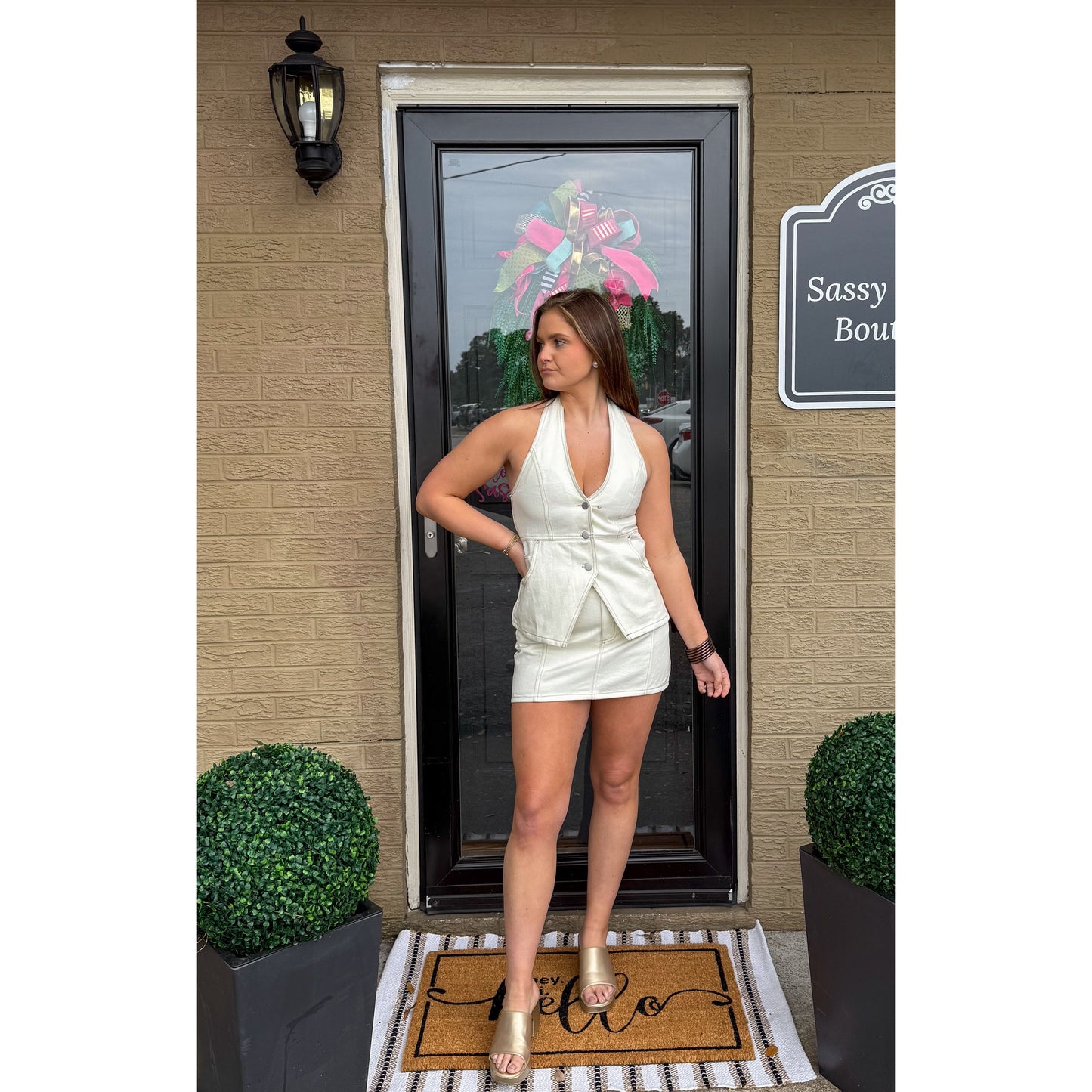 Clara Denim Skirt Set, White