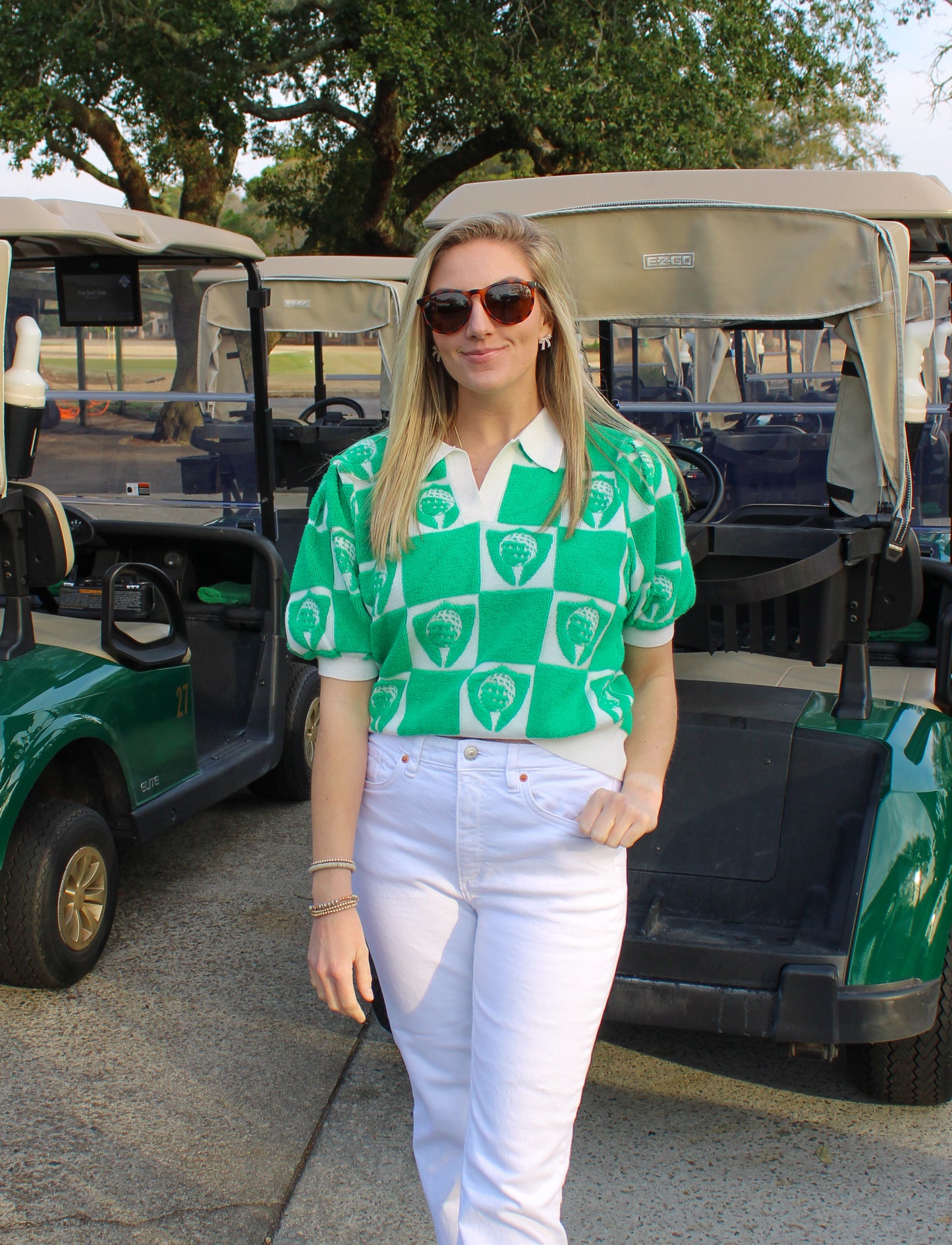 Ace Checkered Sweater, Kelly Green/White