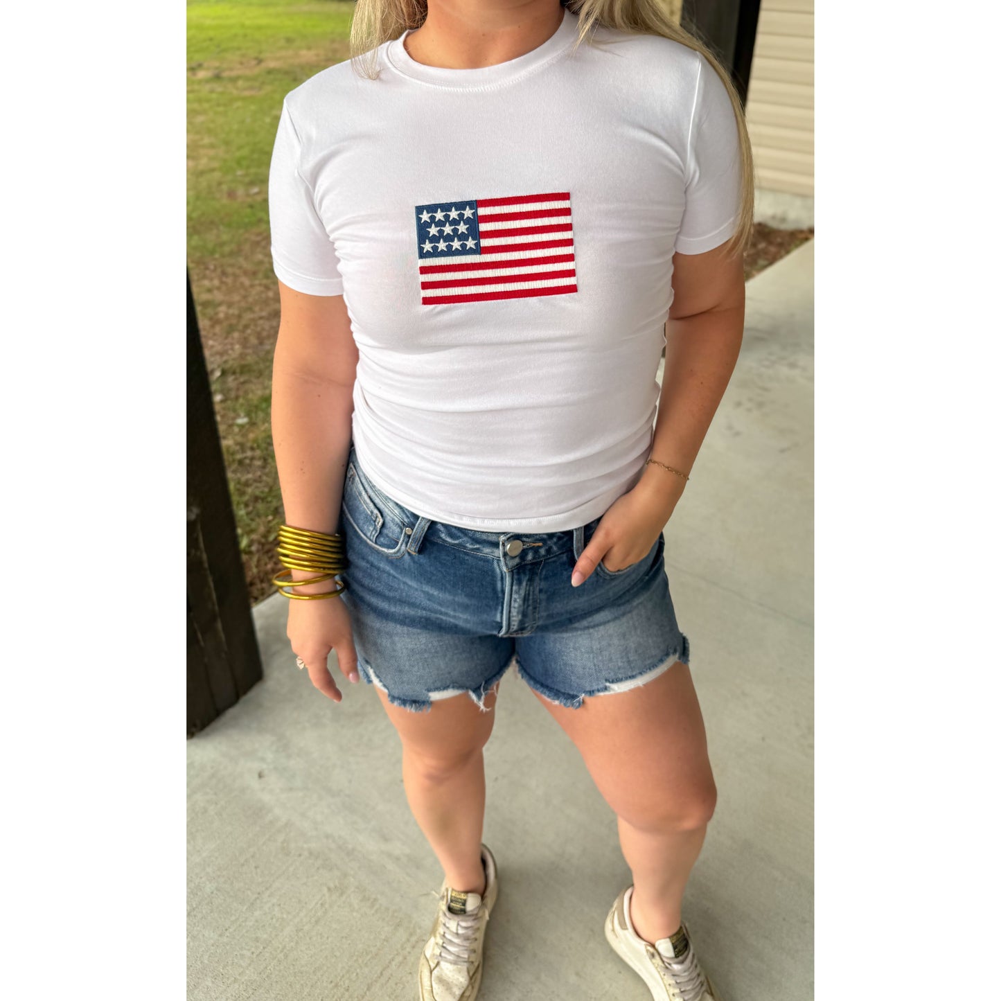USA Flag Graphic Top, White Multi
