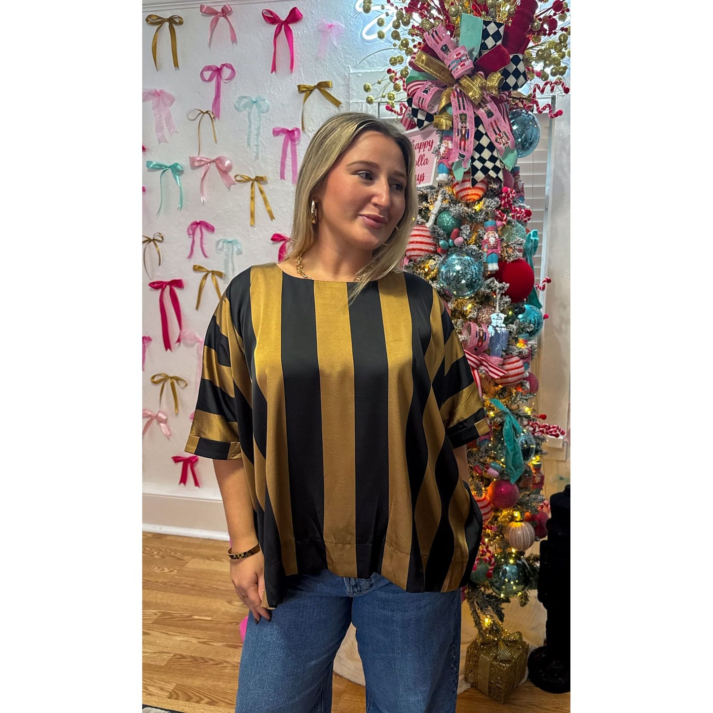 Stripe Detail Blouse, Black/Brown