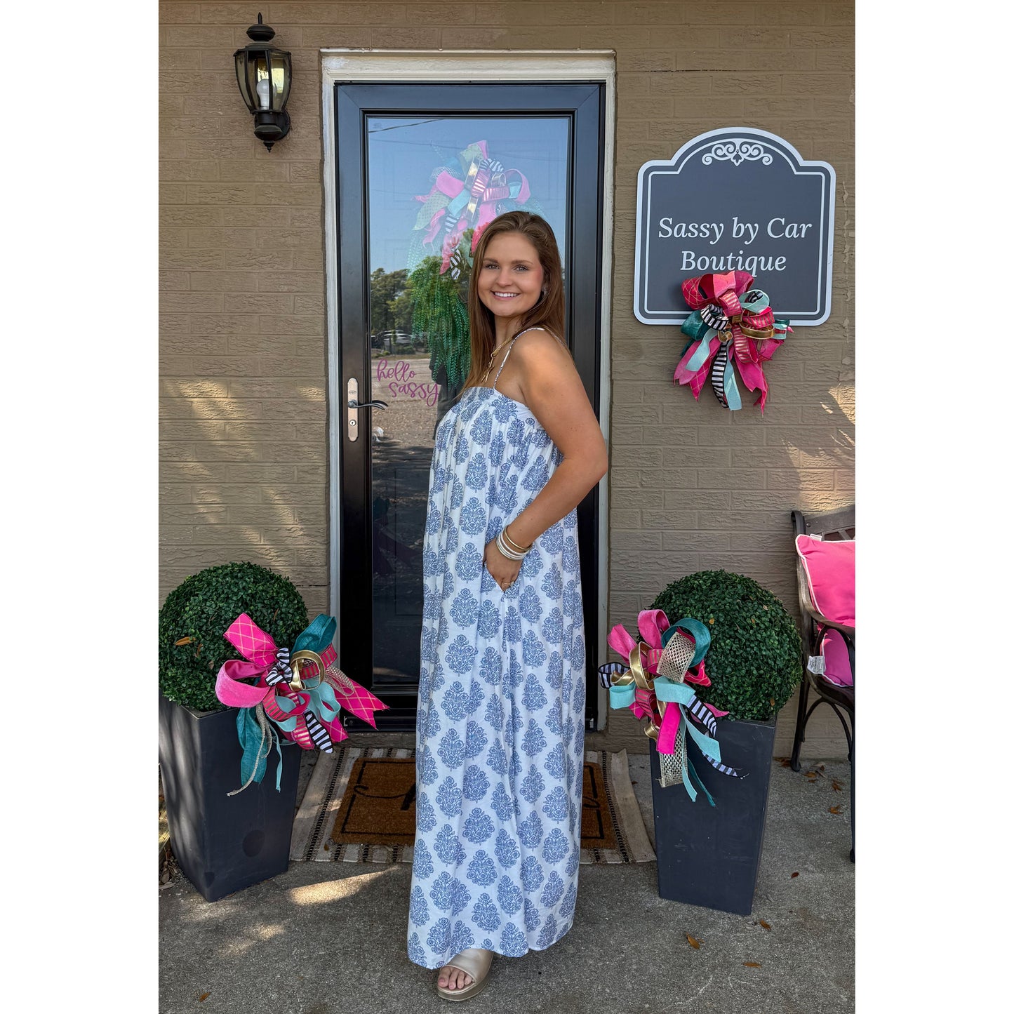 Paisley Maxi Dress, Blue/White