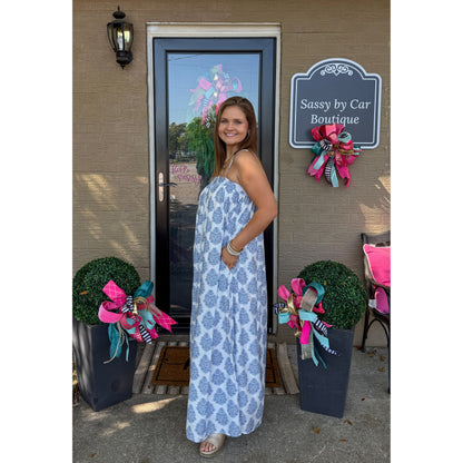 Paisley Maxi Dress, Blue/White