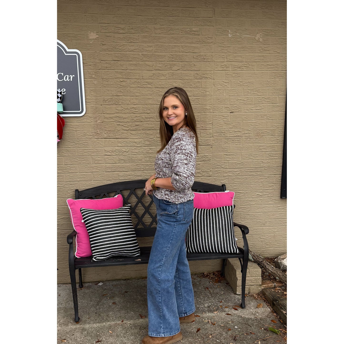 Kinsley Peplum Sweater Top, Dark Oak