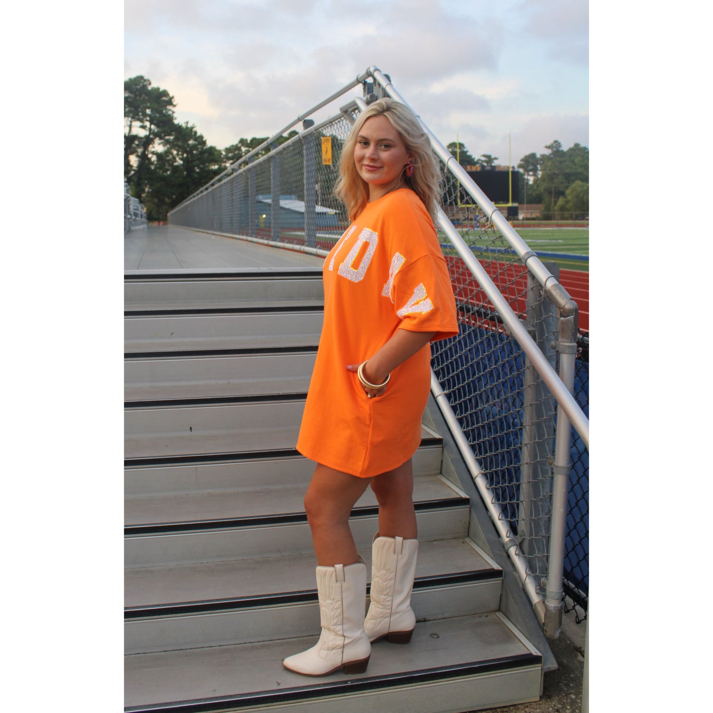 Game Day T-Shirt Dress, Orange/White