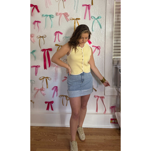 Caroline Button Vest, Butter Yellow/White