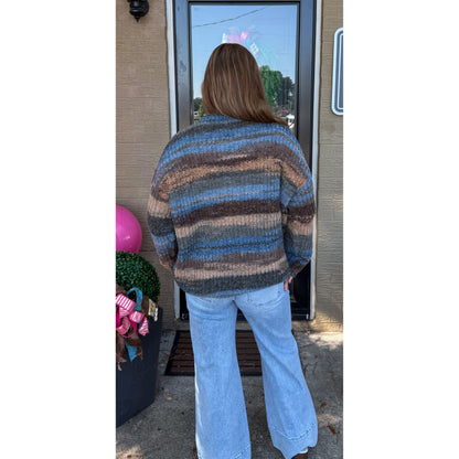 Greer Knit Sweater, Blue/Brown Multi