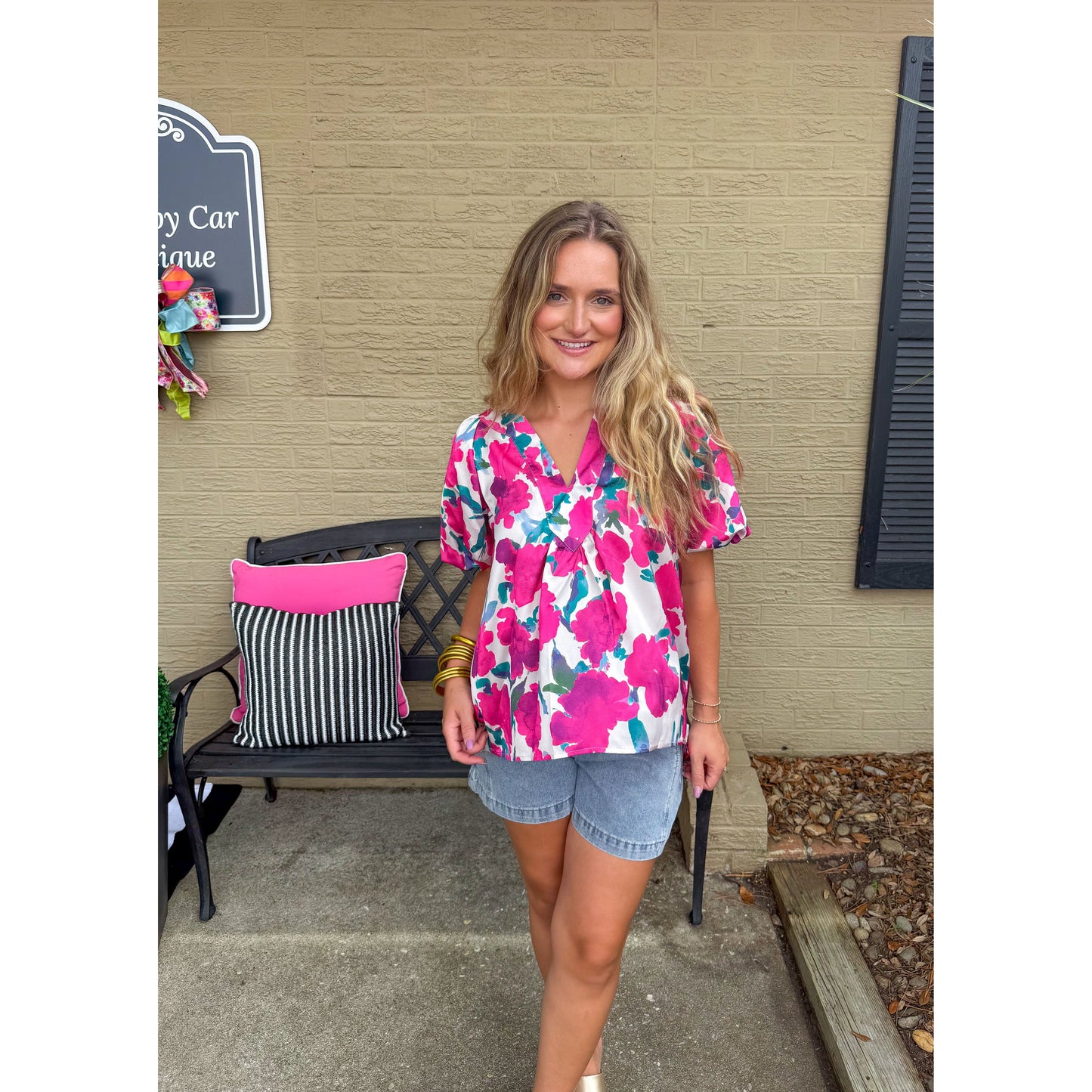 Kallie Floral Blouse, Fuchsia Multi