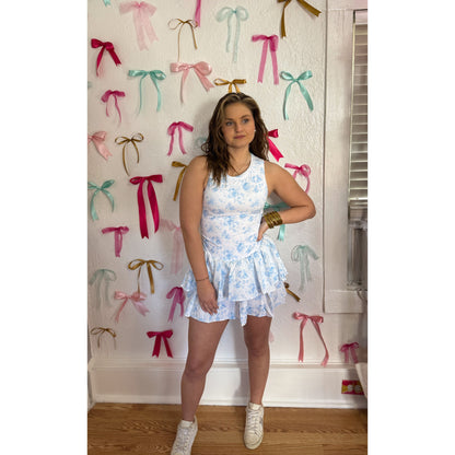 Floral Athleisure Romper, Baby Blue/White