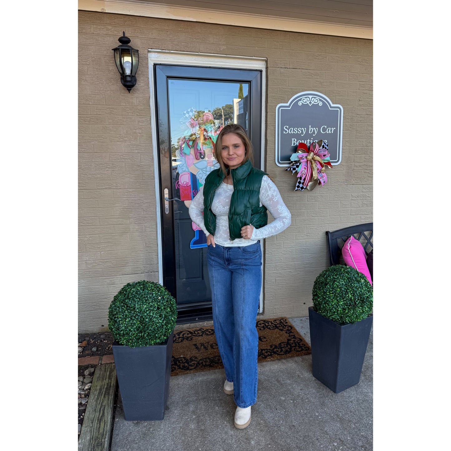 Raelyn Faux Leather Puffer, Hunter Green