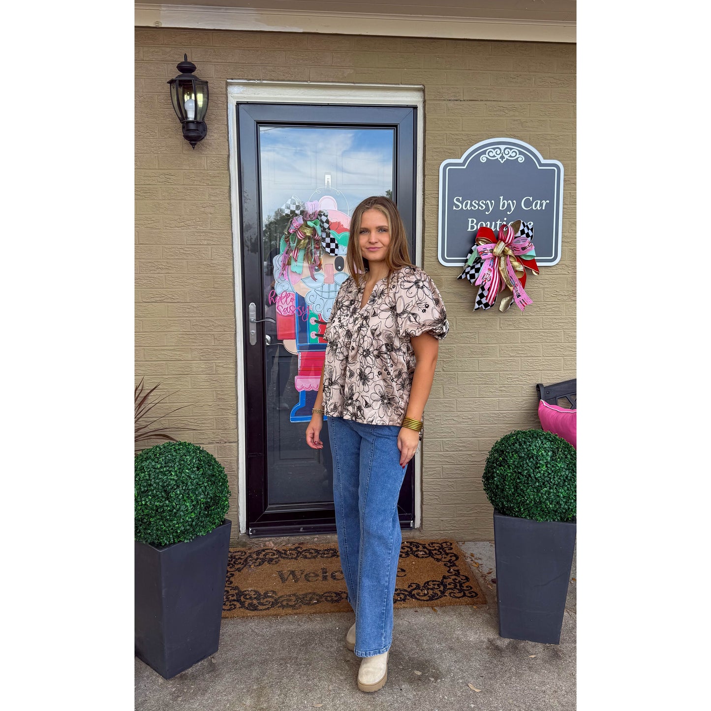 Alice Detail Blouse, Taupe/Black